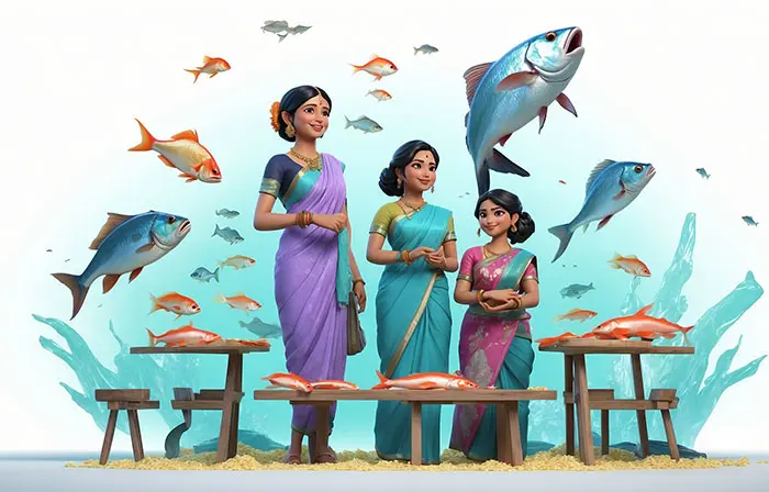 Modern 3d Artwork of Indian Fisher Women Illustration